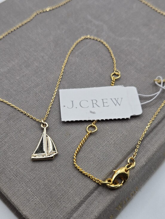 J. Crew Jewelry - J. Crew Gold Sailboat Charm Necklace 21" Classic Nautical Yacht Quiet Luxury